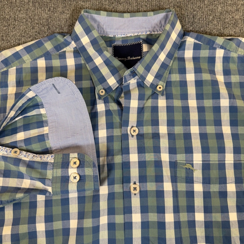 Tommy Bahama Mens Large Gingham‎ Check Pima Cotton Button Down Shirt 3036